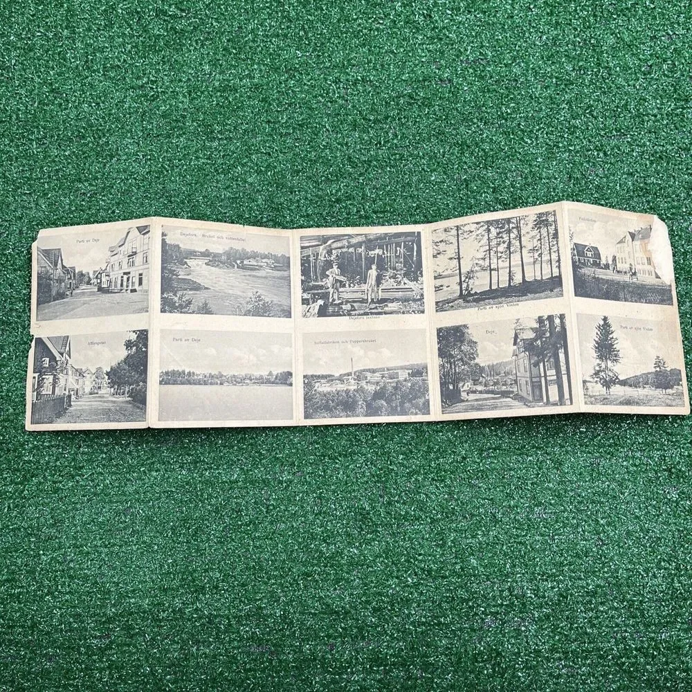 Vintage Sweden Accordion Folding Post Card‎ Parti av Deje, Affarsgatan Dejefors
